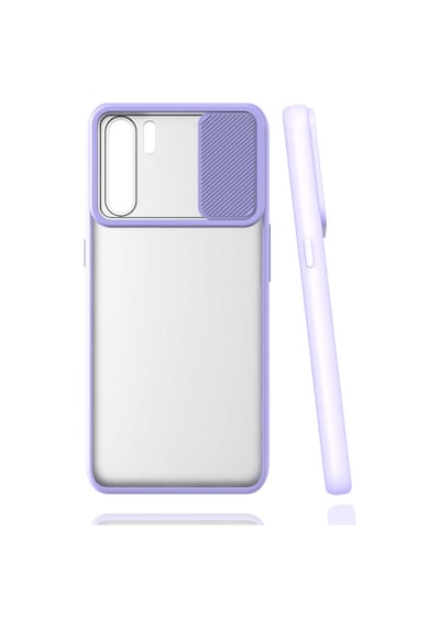 Noktaks - Oppo Uyumlu Oppo A91 - Kılıf Slayt Sürgülü Arkası Buzlu Lensi Kapak - Lila T16233 Lila