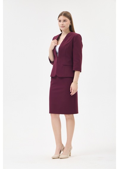 Velnara Moda Mürdüm Zamansız Klasik Kadın Takım Elbise-v Yaka Ceket & Kısa Kalem Etek Koyu Mürdüm - 927034372 Koyu Mürdüm