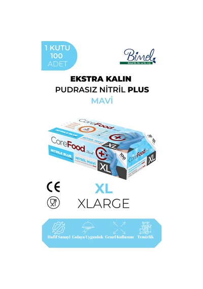 Ekstra Kalın Nitril Mavi Plus Muayene Eldiveni Xl - 1 Paket 100'lü