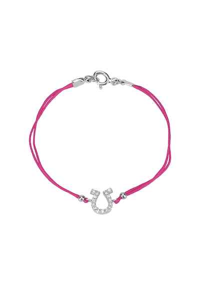 Zirkon Taşlı Pırlanta Montür Gümüş Rengi Kaplama Fuşya İpli At Nalı Bileklik Gümüş - Rose Gold