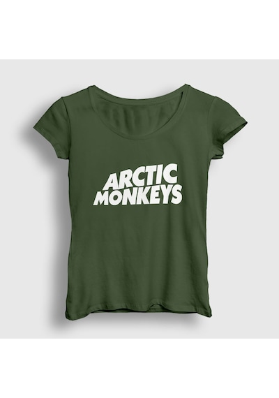 Presmono Kadın Logo Arctic Monkeys T-shirt Haki