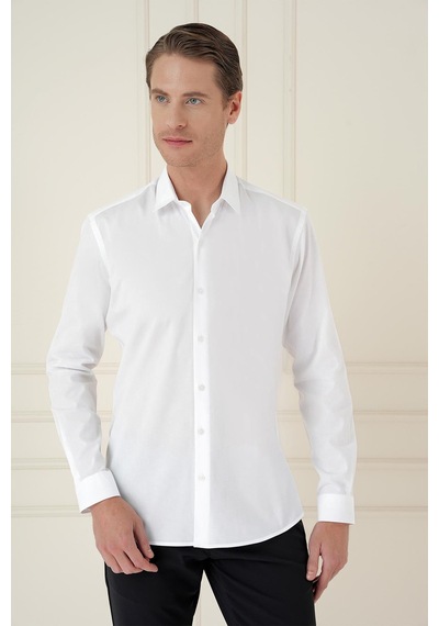 Efor Slim Fit Pamuk Uzun Kol Klasik Beyaz Gömlek Gk 745 Beyaz