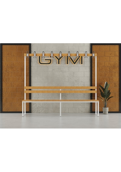 Ayakkabılıksız 6 Ayaklı Tek Taraflı Bank, Kanca Şeritli Bank, 9 Kanca, 200x43x170 Cm, Spor Bankı
