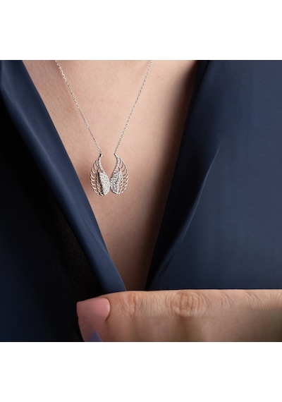 Vaoov 925 Ayar Gümüş Taşlı Kanatlı Melek Kolye Silver