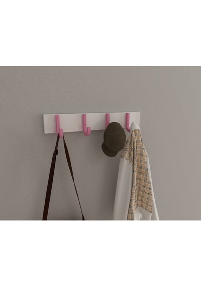Hepsi3boyutlu Modern Duvar & Kapı Baston Askılık - 4 Adet Pembe J Askılık - Model No : 6 Pembe