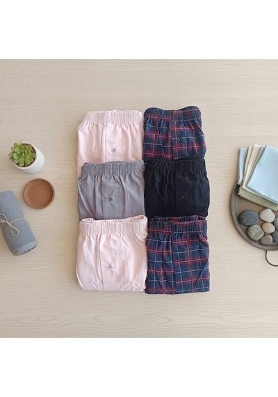 Bonbon Erkek 6'lı Paket Karışık Renk Dokuma Kumaş Boxer 0072-0018 0071-no:7 Bb2650 Çok Renkli