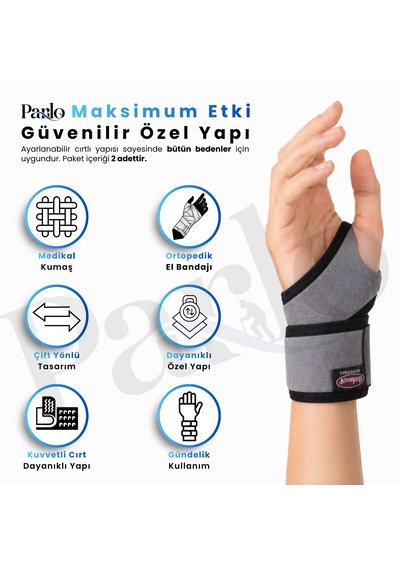 El Bilekliği Wristband 2'li Set Ayarlanabilir Cırtlı Ortopedik Neopren El Bilek Destek Bandajı