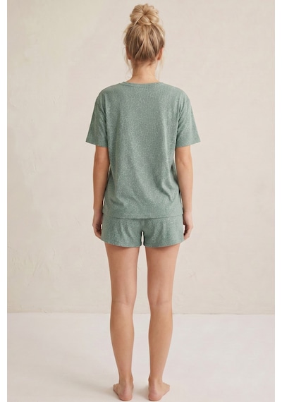 Siyah İnci Örme Şortlu Pijama Takım 8056 Çağla Yeşili