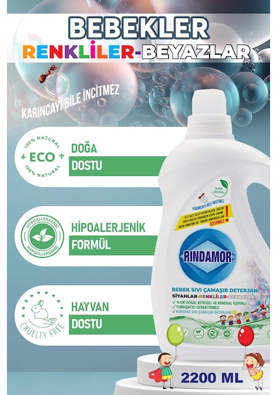 % 100 Doğal Bitkisel Bebek Sıvı Çamaşır Deterjanı - Kokusuz 2200 ML