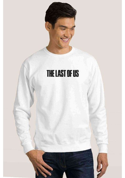 The Last Of Us Logo Baskılı Beyaz Erkek Örme Sweatshirt (528530481)