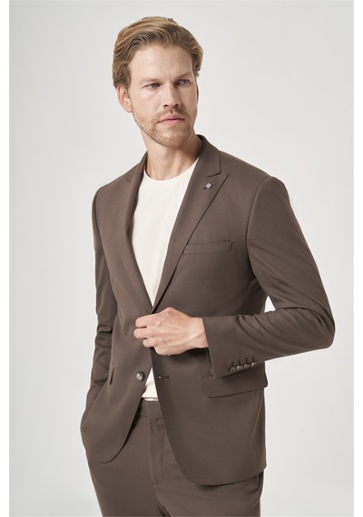 İmza Kahverengi Kırlangıç Yaka 6 Drop Slim Fit Tam Astar Esnek Takım Elbise 1001260148 Koyu Kahverengi