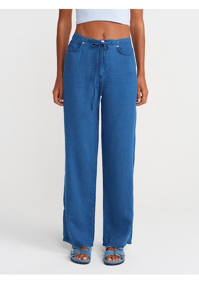 Dilvin 72022 Çizgili Lyocell Denim Pantolon-lacivert Lacivert
