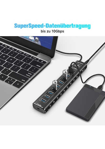 Usb C 3.2 Hub Aktif Güç Kaynaklı 60w 12/5a , 11 Port Usb C 3.1 Gen2 Hub 20w Pd, 3 X 10gbps Usb