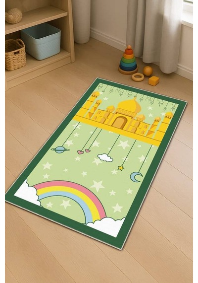Açık Yeşil Cami Temalı Unisex Çocuk Seccadesi Cs31n11