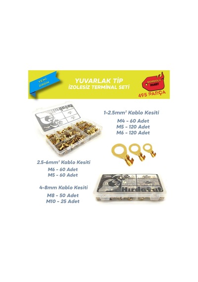 495 Parça Izolesiz Yuvarlak Tip Kablo Ucu Seti
