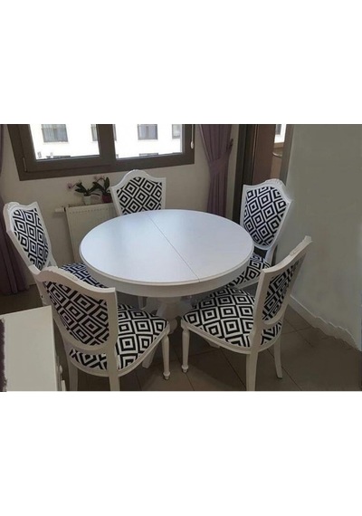 Masifart  100 cm Yuvarlak Baba Ayak Masa + 5 li Sandalye Takımı