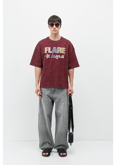Vamos Baskılı Oversize Tişört V70-173 Bordo