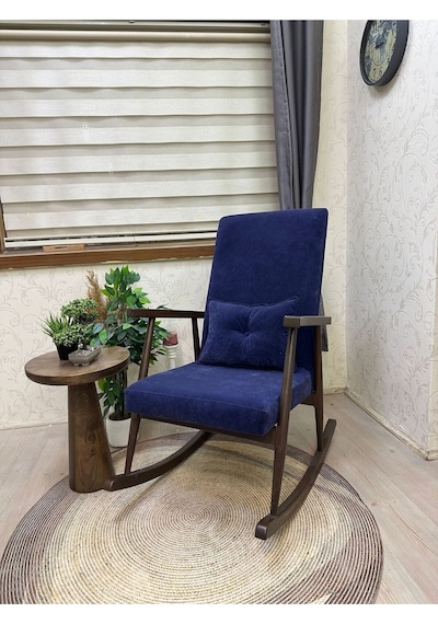 Asedia Trend Ceviz Lacivert Sallanan Sandalye