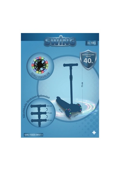 Scooter Yeni Swing 3tekerli Led Işıklı 40kğ Kapasiteli 3 Yaş Uygun Kırmızı