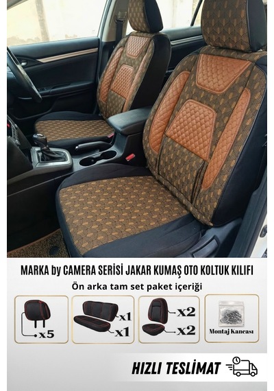 Marka By Camera Serisi Jakar Kumaş Universal Oto Koltuk Kılıfı Tam Set Kahverengi