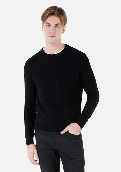 Colin's Colins Regular Fit Yuvarlak Yaka Jakarlı Erkek Siyah Kazak Cl1067490 Q1.v1 Blk Siyah