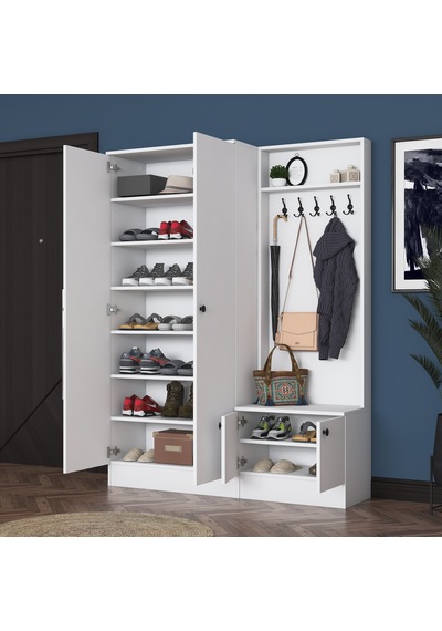 Rani Ea151 Modern Portmanto Raflı Askılı Ayakkabılık Vestiyer Beyaz