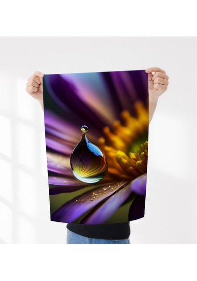 Çerçevesiz Poster - Dijital Baskı - Mor Çiçek Ve Damla