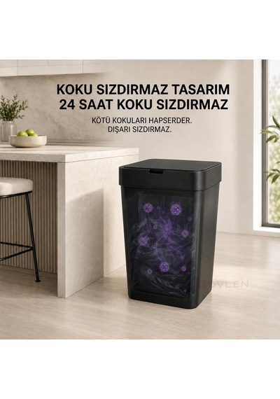 Ultra Mega Boy Otomatik Hareket Sensörlü Çöp Kovası, Çöp Kutusu Siyah