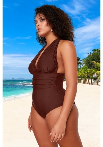 Ersefa Konforlu Plus Size Mayo Tasarım Büyük Beden Su Sporları İçin Yüks Kahverengi