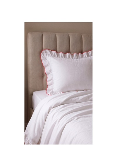 %100 Pamuk Overloklu Fırfırlı Tek Kişilik Nevresim Takımı Lastikli Çarşaflı 160x200 Cm Kırmızı - 904799828 Kırmızı