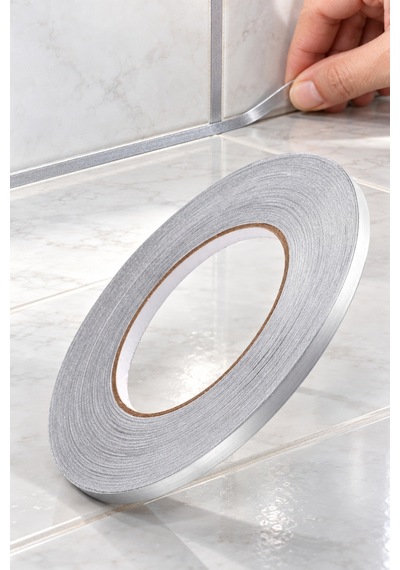 10 Adet Fayans Arası İzolasyon Bandı Kendinden Yapışkanlı Şerit Bant, Duvar Ve Karo Zemin İçin, Gri Silver , Tile Gap Tape