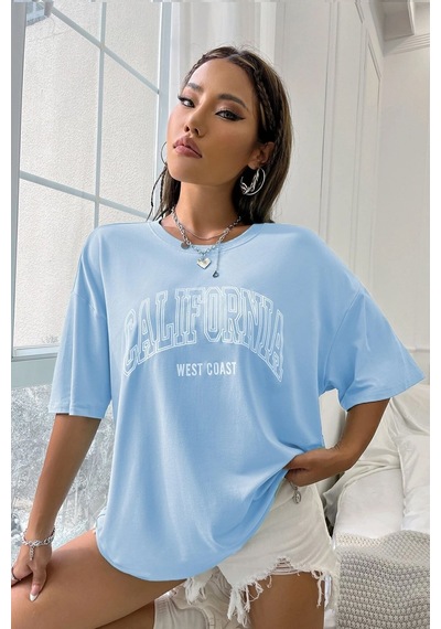 Uyguntarz Unisex California West Coast Baskılı Tasarım Tshirt Bebe Mavisi