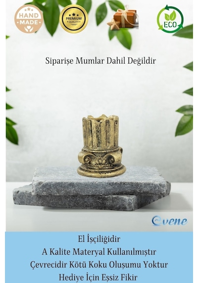 Eskitme Mumluk Şamdan 3 Adet Tealight Uyumlu Tarihi Sütun Model - Altın Eskitme