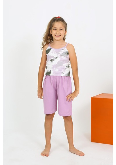 Akbeniz Kız Çocuk İp Askılı Şortlu Penye Lila Pijama Takım 20430