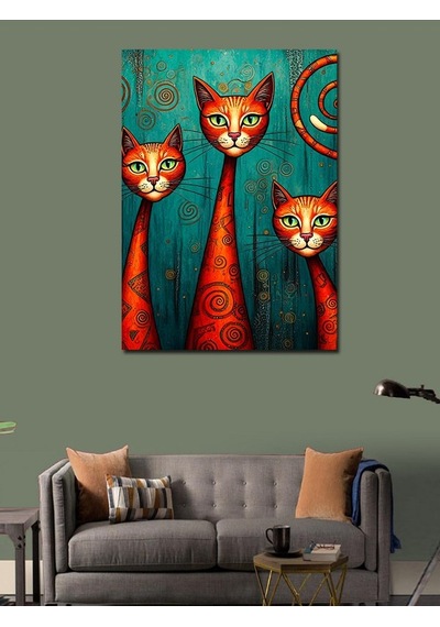 Kanvas Tablo Renkli Kedi Efsanesi 70cmx100cm