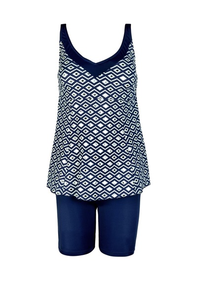 Endeep Kadın Lacivert Geometrik Desenli Tankini Takımı Lacivert