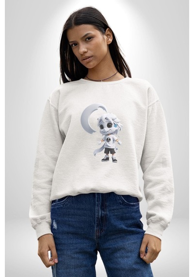 Japon Anime Baruto Momoshiki Unisex Beyaz Baskılı Sweatshirt Beyaz