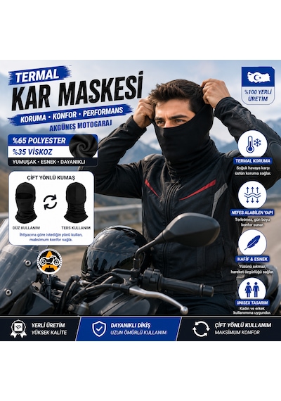 Akgüneş Motogaraj Termal Kar Maskesi Balaklava 2'li Set Motosiklet Kışlık Soğuk Hava Koruyucu 2 Adet Siyah