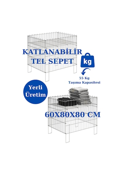 Katlanır 60x80x80 Cm Tel Sepet Havuz Sepet Market Sepeti