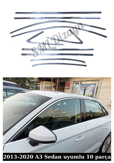 Audi A3 2013-2020 Sedan Krom Cam Çıtası Tamtur Nikelaj Çıtası