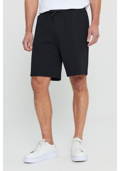 AC&Co / Altınyıldız Classics Erkek Sıyah Pamuklu Standart Fit Normal Kesim Beli Bağlamalı Yan Cepli Örme Şort Siyah