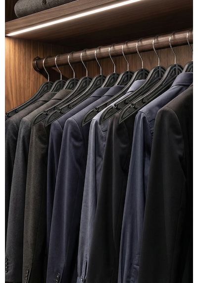 12 Adet Ahşap Desenli Siyah Plastik Elbise Askısı Kaymaz Döner Kancalı Sağlam Gömlek Ceket Askı Seti Diğer