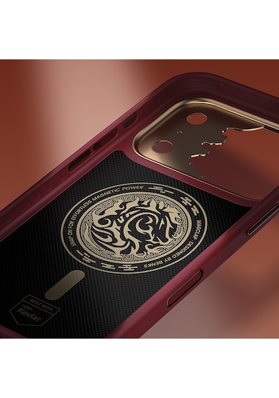 İphone 17 Pro Max Kılıf M-safe Uyumlu Karbon Fiber Benks Knight Armorpro Kevlar Kapak Kırmızı