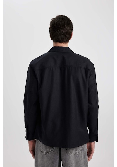 DeFacto Relax Fit Polo Yaka Cep Detaylı Gömlek Ceket B3903AX24SPBK81