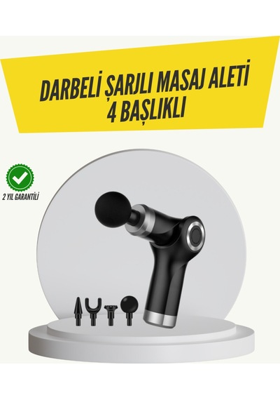 Mini Masaj Tabancası 4 Başlık 6 Hız Ayarlı Siyah