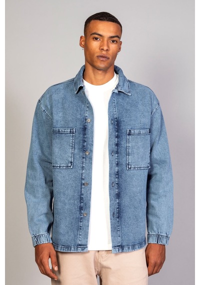 Little Cup Jeans Co Erkek Gömlek Model Oversize Denim Açık Mavi Ceket