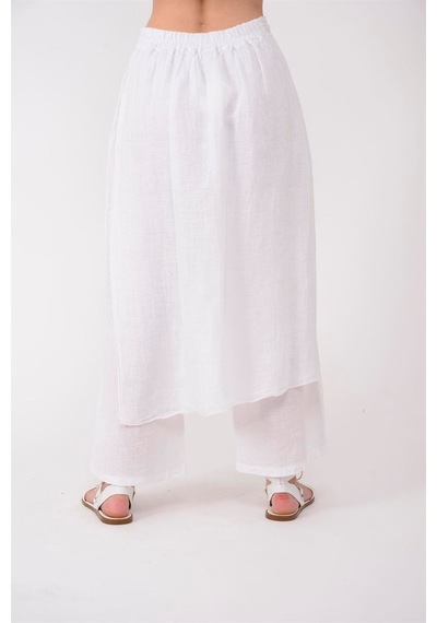 Bohem Stil İtalyan Ham Keten Pantolon Etek-8747 Beyaz