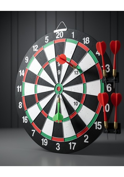 12 İnç Ahşap Dart Tahtası 4 Metal Uçlu Ok