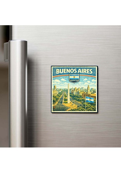 Retro Arjantin Buenos Aires Şehri Temalı Vintage Buzdolap Magneti 9x9 Cm