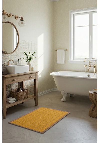 Rattan Kaymaz Banyo Paspası- Su Geçirmez- Çok Amaçlı Mat 50x120 C Açık Kahve